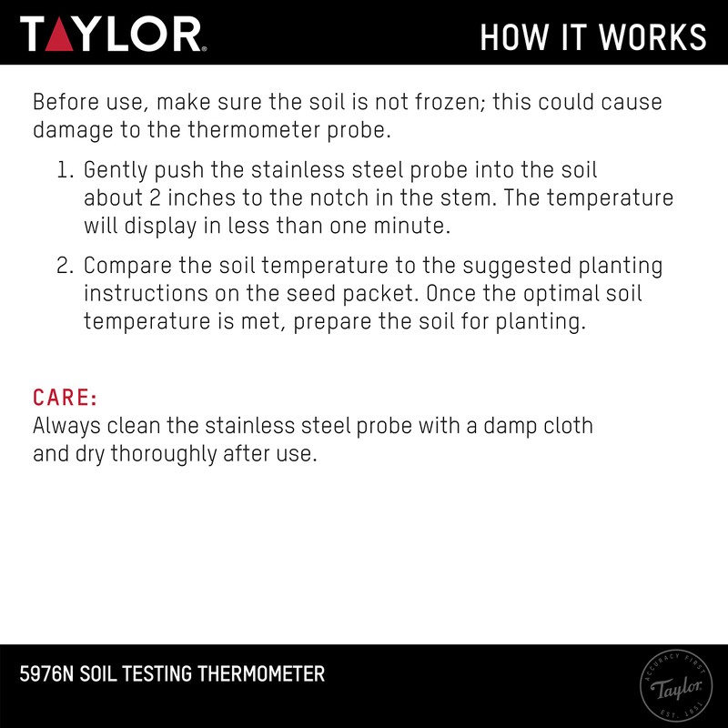 Taylor Taylor Soil Testing Thermometer, Gardening Tool for Plant Care,