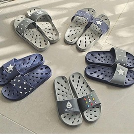Non-Slip Ace PVC Bathroom Foam Slippers Bathroom Gray-Navy Star