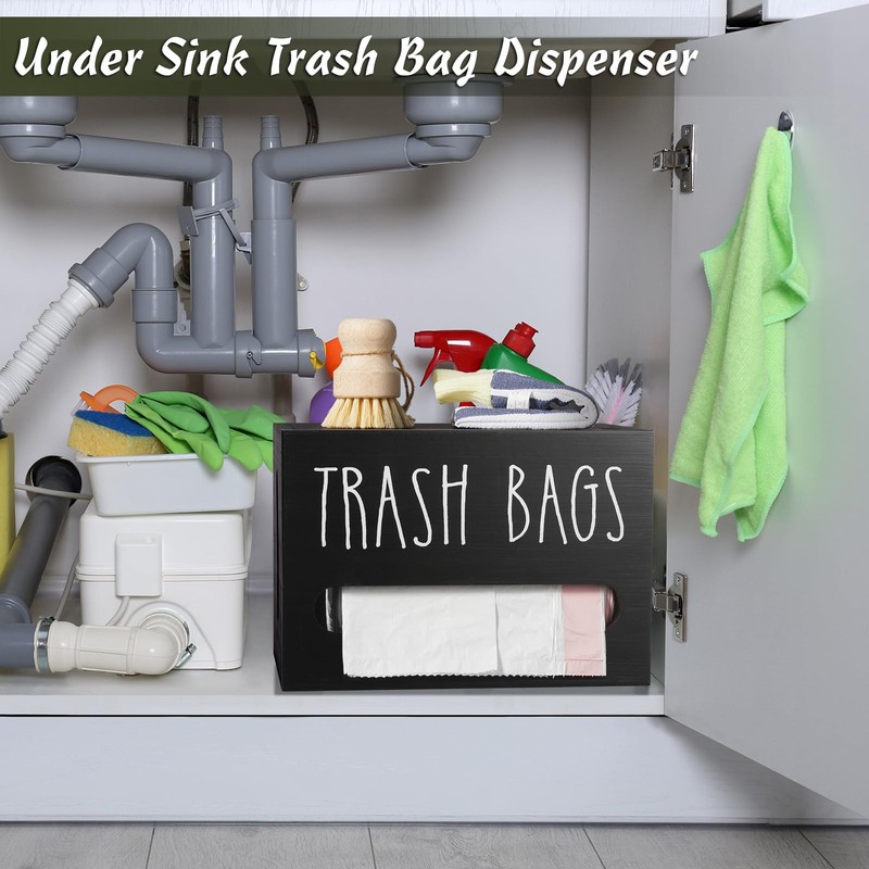 DRASTAR Trash Bag Dispenser, Large Wooden Trash Bag Holder Wall