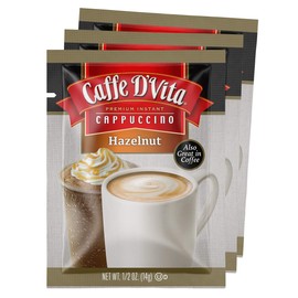 Caffe D'Vita Hazelnut Cappuccino Mix - Instant Coffee Mix, No Cholesterol & Trans Fat, 99% Caffeine Free, Gluten Free - Envelopes, 0.5 Oz (Pack of 48)