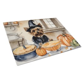 Caroline's Treasures DAC1826LCB Yorkie Fall Kitchen Pumpkins Glass Cutting Board Large Decorative Tempered Glass Kitchen Cutting and Serving Board Large Size Chopping Board
