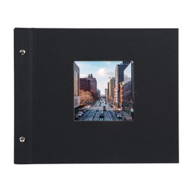 goldbuch 26897 Bella Vista Screw-On Album with Window Cut-Out Photo Album 30 x 25 cm Photo Album with 40 White Pages with Parchment Dividers Expandable Album Linen Photo Book Black