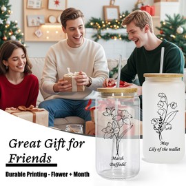 AGH 16OZ Christian Glass Cups with Bamboo Lid and Straw,Drinking Glasses for Iced Coffee,Inspirational Can Shape Beer Glass for Women, Perfect for Christmas,Baptism, Birthday, Easter.
