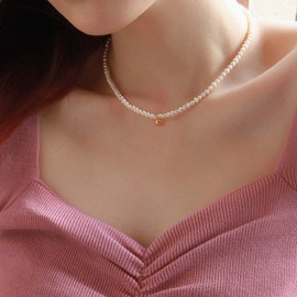 Yienate Dainty Pearl Choker Necklace Chain Tiny Gold Ball Pendant Collar Minimalist Charm Necklace Jewelry for Women and Girls