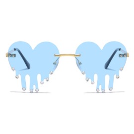 YAMEIZE Love Heart Sunglasses Women Vintage-Retro Heart Shaped Sunglasses Diamond Rhinestone Festival Rave 70s Party Sunglasses UV Protection Blue