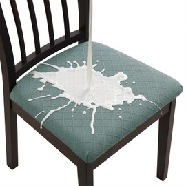 Fuloon Waterproof Seat Cushion Covers 6 PCS, Stretch Jacquard Chair Seat Covers Washable Dining Room Chair Slipcovers Removable Kitchen Cushion Protector (6, Waterproof-Dark Green)