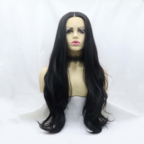 Xiweiya Wigs Black Cheap Wigs T Part Lace Wigs Synthetic Black Lace Front Wigs For Women Long Body Wave Hair Heat Resistant Fiber Hair Wigs Middle Part
