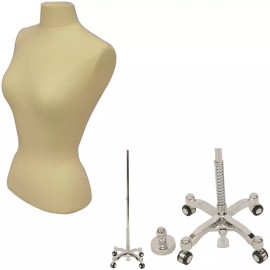 American Dress Forms Female Adult Small Size Off-White Hard Foam Blouse Form with Chrome Wheel Base