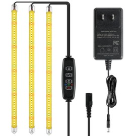 iPower 40W LED Plant Grow Light Strips Full Spectrum for Indoor Plants with Auto ON/Off 3/9/12H Timer, 10 Dimmable Levels 48 LEDs Per Tude, for Hydroponics Succulent, 3 Tubes, Yellow