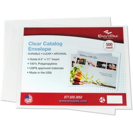 EnvyPak Clear Catalog Envelope, Auto-Insertable No Tape, Horizontal Style Holds 8.5" x 11″ Insert - Box of 500