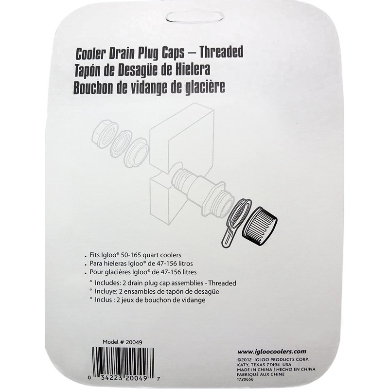 Igloo Tethered Drain Plug Caps, White, Small (20049)