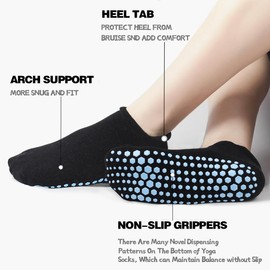 HYCLES Yoga Socks Non-Slip Socks Women's 4 Pairs Yoga, Pilates, Barre, Dance, Ballet, Trampoline, Hospital 35-43, 6-1#black+grey+rose+purple