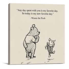 Classic Winnie the Pooh Quote Wall Art Decor Retro Any Day Spent With You is My Favorite Day Sayings Canvas Painting Pictures Framed Print Sign Artwork Ready to Hang (8x8 Inches)
