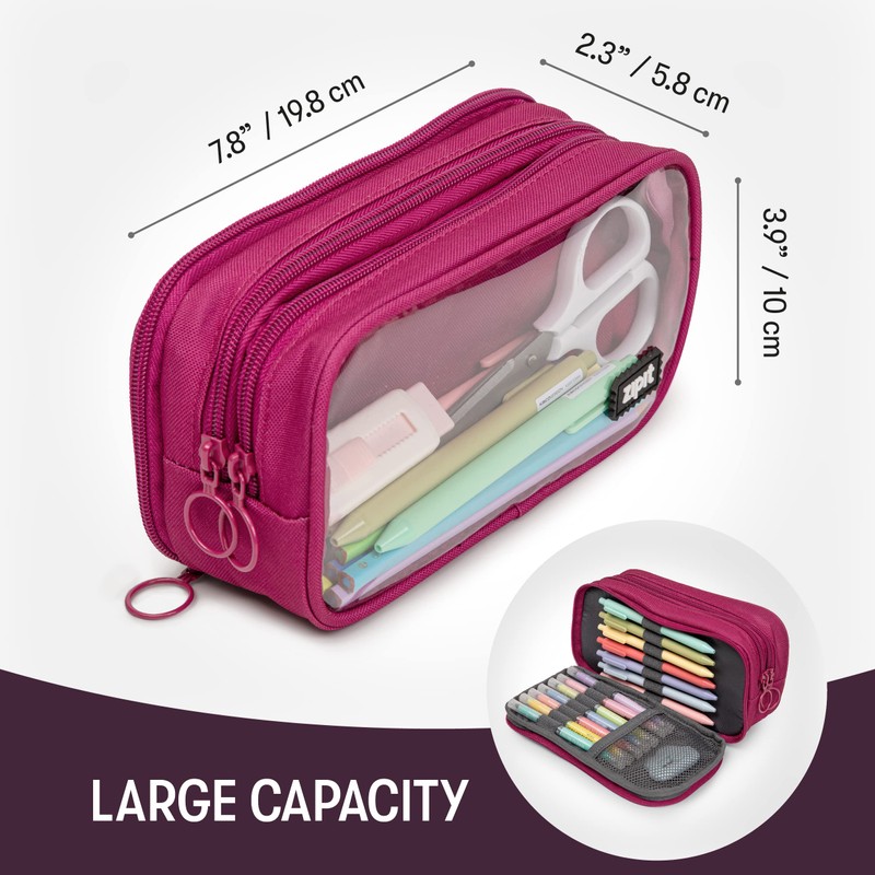 ZIPIT Half & Half Pencil Case for Girls | Large