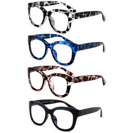 4 Pairs Women Bold Round Reading Glasses - Blue Light Blocking Readers (4 Assorted Pairs, 0.00)