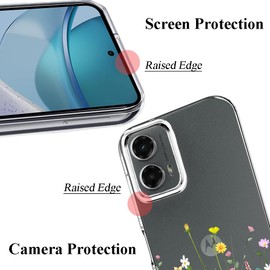Unov Case Compatible with Motolora Moto g 5G 2024 Case Clear with Flower Floral Bouquet Girly Design Embossed Flower Pattern Soft TPU Bumper Slim Protective