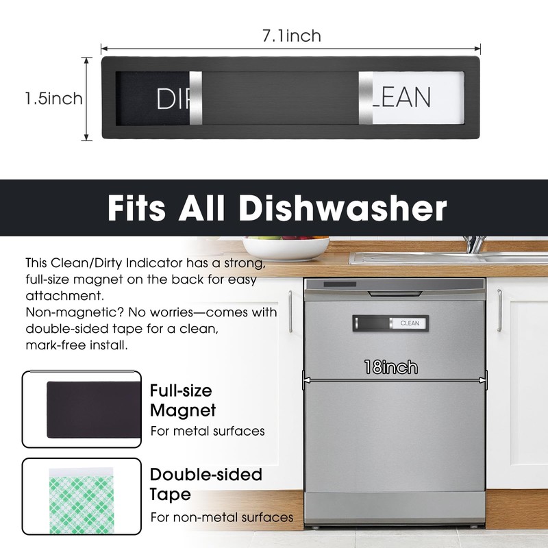 Dishwasher Magnet Clean Dirty Sign, HYF DESIGN Grade 304 Stainless