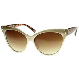 zeroUV - Oversize Vintage Mod Womens Fashion Cat Eye Sunglasses 59mm (Gold-Tort)
