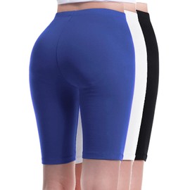 Design by Olivia Paquete de pantalones cortos básicos de algodón sólido para mujer, Paquete de 3 - Negro/Blanco/Royal, M