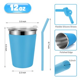 Yummy Sam 2 Pack Kids Cups with Silicone Straws and Lids 12oz Stainless Steel Water Drinking Bottle with Non-Slip Heat Insulation Full Sleeves for Children Adult School Outdoor Home Use(Yellow Blue)