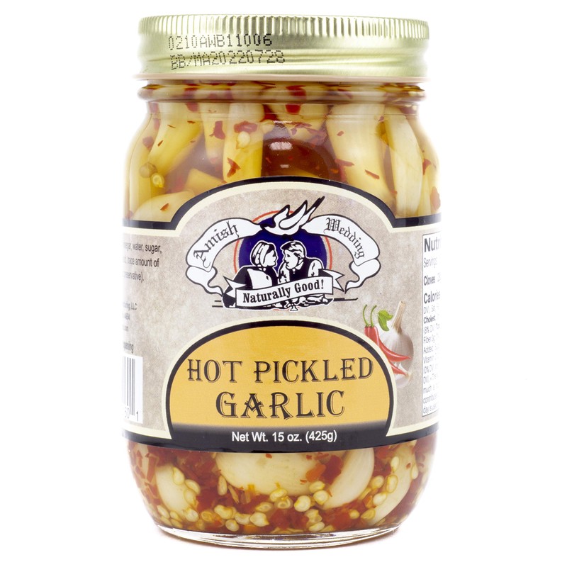 Amish Wedding All-Natural Hot and Sweet Pickled Garlic 15 Ounces