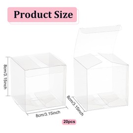 BENECREAT 20pcs Clear Party Favor Boxes 8 x 8 x 8 cm Square PET Gift Boxes with Protective Film for Jewellery Storage Display, Wedding, Valentine's Day