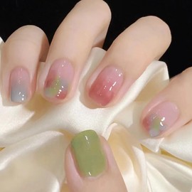 Nail Tips, Short, 24 Pieces, Nail Tips, Gradient, Green, Red, Blue, Skin Tone, Popular, Cute, Simple, Fashionable Parties, Spring & Summer, Daily Life, Bridal Nail Design, Coming of Age Ceremonies,