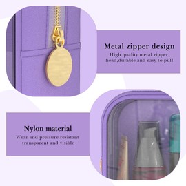 Adorila Clear Makeup Bag Set of 2, TSA Approved Waterproof Travel Cosmetic Bag, PVC Nylon Portable Makeup Organizer Bags for Women (Purple), Purple