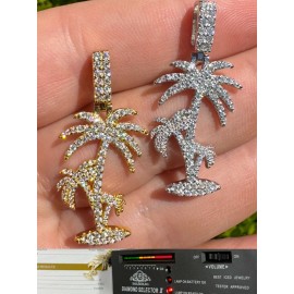 Harlembling MOISSANITE Real 925 Silver Gold Palm Tree Necklace Pendant Iced Hip Hop Piece - 14k Gold