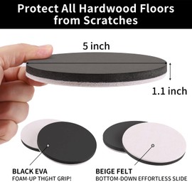 Ezprotekt 5" Round Felt Furniture Movers Sliders for Hardwood Floors, 8 Pcs Reusable Felt Furniture Moving Pads for Heavy Duty Bed Sofa Fridge Couch, Move Item Easily and Quickly (Beige)