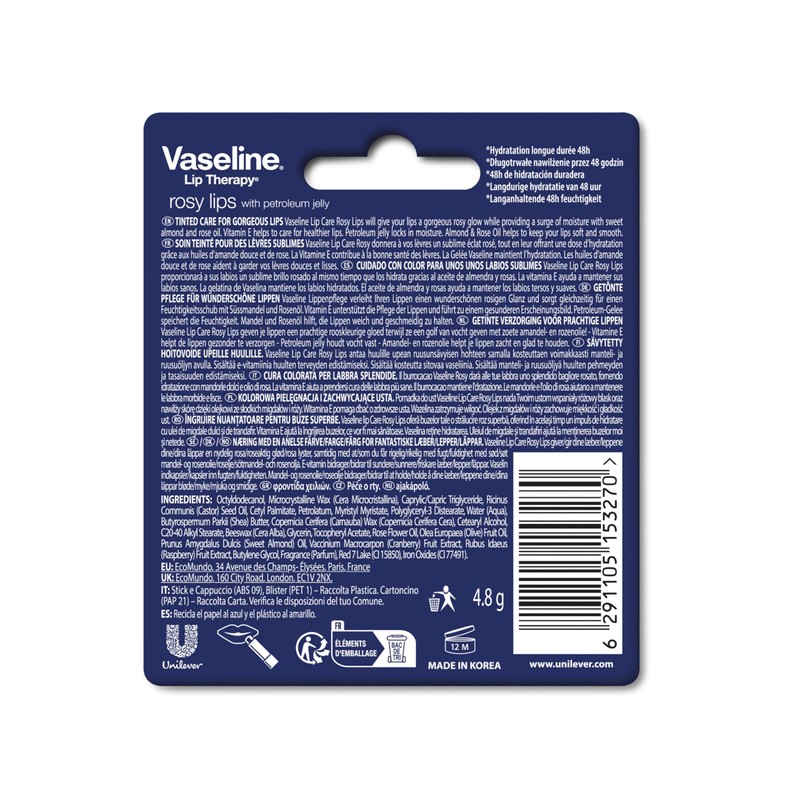 Vaseline Lip Therapy Rosy, Tinted Lip Balm, Lipstick with Almond