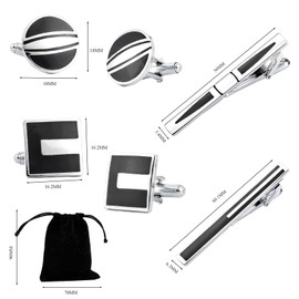 Belligern 2 Sets of Tie Clip and Cufflink Set,Cufflinks,Black Tie Clip and Cufflink Set for Men,Tie Bar Unique Birthday Gifts Ideas for Men,for Weddings,Birthdays,Anniversaries,Father's Day