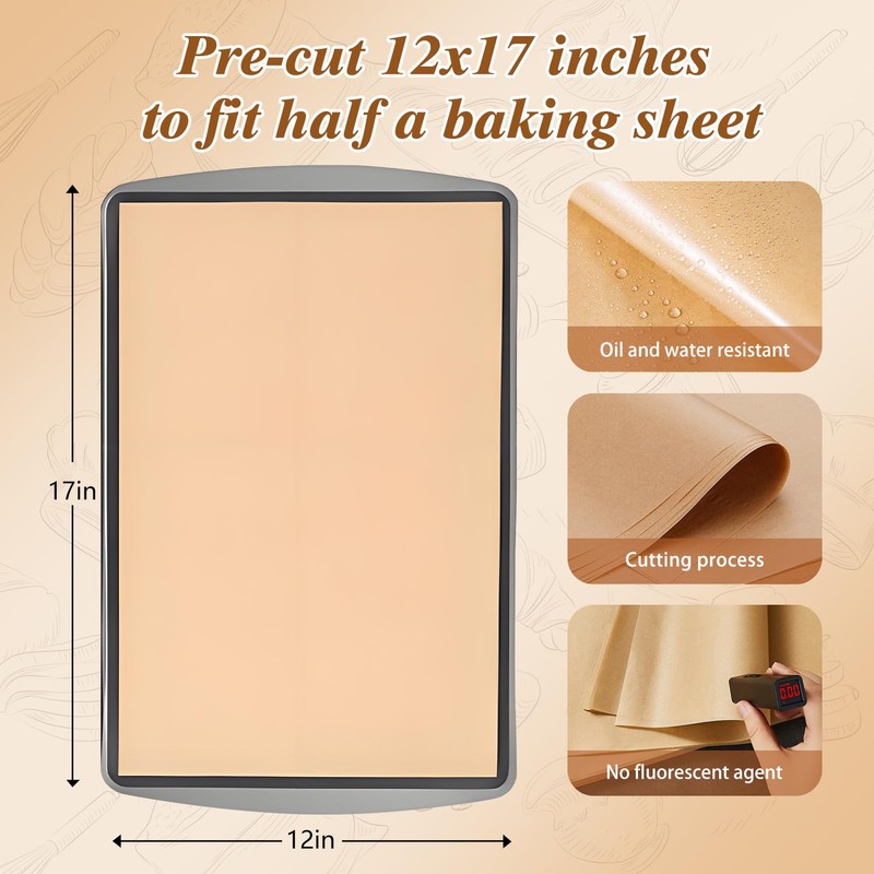 300 Pcs Parchment Paper Sheets, 12x17 Inches Unbleached Baking Paper,