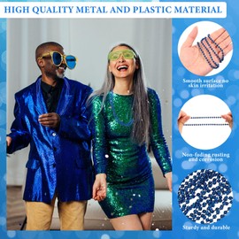 Tigeen 200 Pcs Mardi Gras Beads Necklaces Bulk 30'' Metallic Beaded Necklaces for Carnival Party Parade Throw School Spirit Wear (Blue)