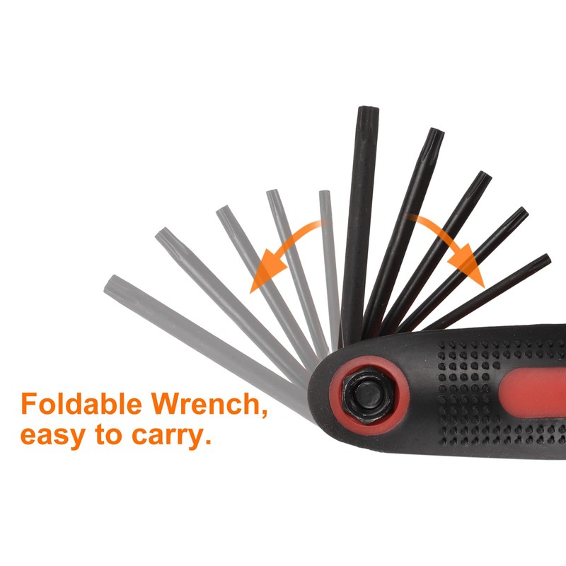 sourcing map 2pcs Folding Torx Wrench T9-T40 8 in 1