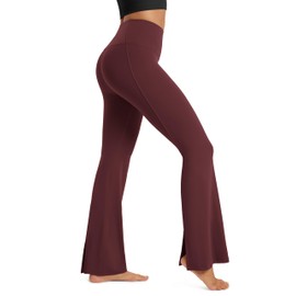 ODODOS Cloud Feeling Split-Hem Flared Pants for Women High Waisted Lounge Bootcut Yoga Pants - 31" Inseam, Burgundy, Medium