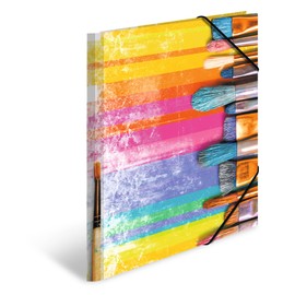 HERMA 19284 Collection Folder, A4, Impressions, Brush, Children's Corner Straps Folder Made of Cardboard with Inner Print and Elastic Band, Sturdy Cardboard Folder for Boys and Girls