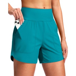 G Gradual Women's 5" Swim Board Shorts Quick Dry High Waisted Beach Shorts for Women Swimsuit Bottoms with Liner Pockets(Lake Blue,XL)