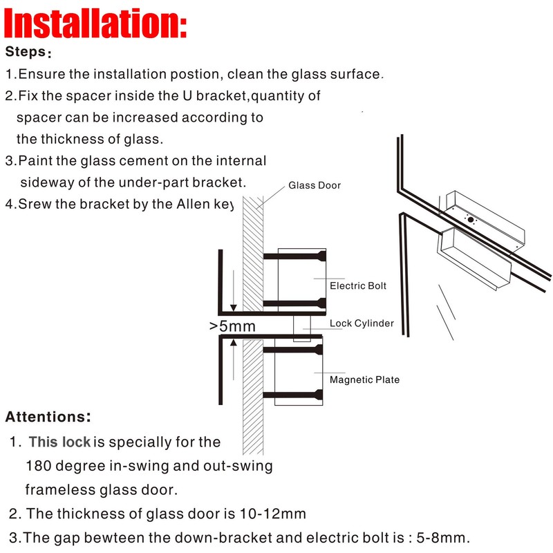 Generic Electric Bolt Lock with Feedback Signal for Frameless Glass