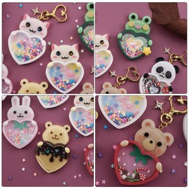 Voyyphixa 10 Pcs Heart Resin Shaker Molds with Animal Epoxy Resin Molds Set Silicone Quicksand Moulds with 20 Pcs Seal Film Silicone Casting Molds for Resin Jewelry Pendant, DIY Art Craft