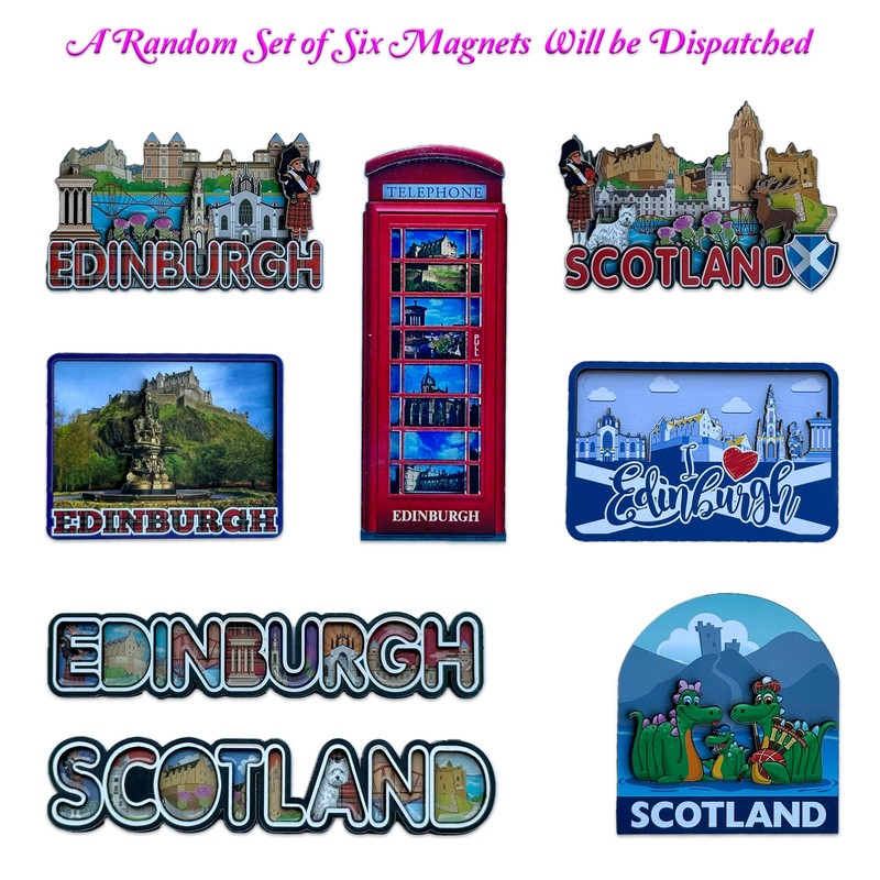 LILAJ Scottish Fridge Magnets 6-Pack - Edinburgh Castle, Telephone Box,