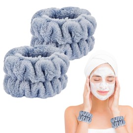 2 Pcs Wrist Towels for Washing Face-Dorbetar, Microfiber Wrist Bands for Washing Face, Spa Wristbands for Washing Face, Fluffy Towel Bands, Arm Bands for Washing Face for Woman Children（Cyan）