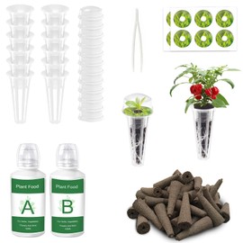 51Pcs Hydroponic Pods Kit: Compatible with Aerogarden Hydroponics Growing System Kit, 12 Grow Baskets, 12 Pod Labels, 12 Grow Domes, 12 Grow Sponges, with 200ml Plant Food Nutrient,1 Tweezers