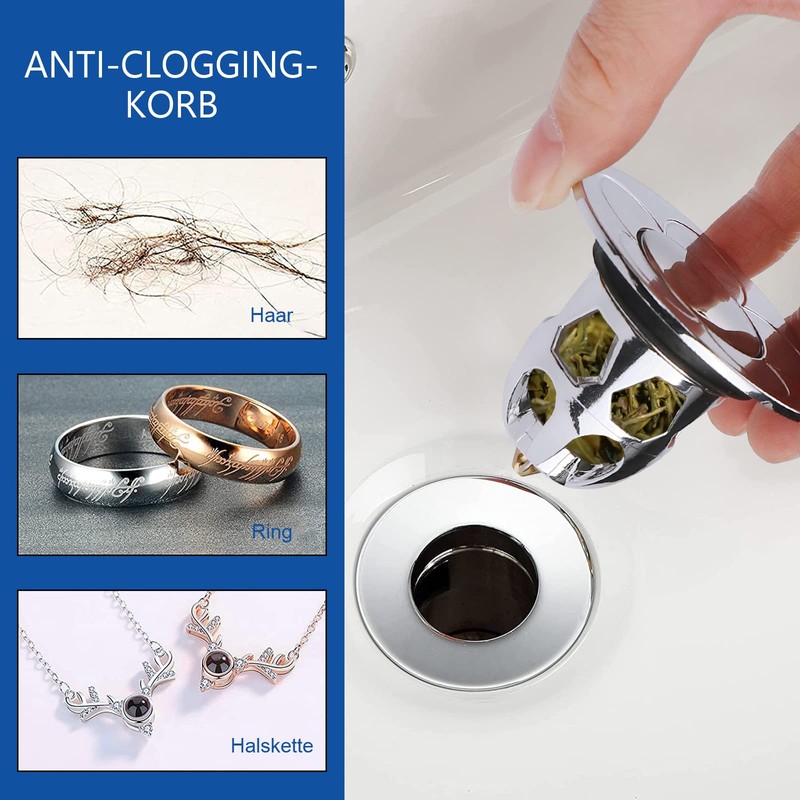 Sink Plug 2 Pieces, Universal Pop Up Drain Strainer Drain