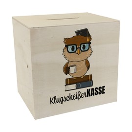 Owl Money Box Made of Wood with Saying Klugscheißer-Kasse Ideal for Saving for Graduation School or New TV Fun Guests