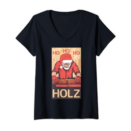 Design Ho Ho Ho Christmas Carpenter's T-Shirt with V-Neck, black