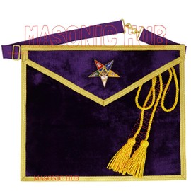 MASONIC OES HAND EMBROIDER WORTHY PATRON/MATRON APRON AND COLLAR - PURPLE VELVET
