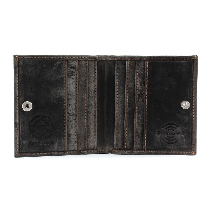 Greenland Brown Bifold Wallet Coin Catcher and Press Stud Closure