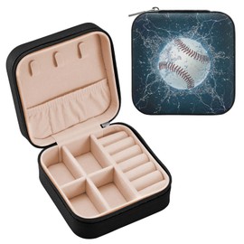 Bolaz Leather Small Jewelry Box Travel Portable Jewelry Case Storage Box Water Baseball For Rings Earrings Necklaces