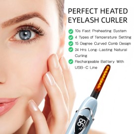 ZAPAL Heated Lash Curler, Heated Eyelash Curler Rechargeable, Intelligent Power Off Electric Eyelash Curler Heated Quickly 24 Hs Lasting Natural Makeup for Woman- Angel Blue/Silver